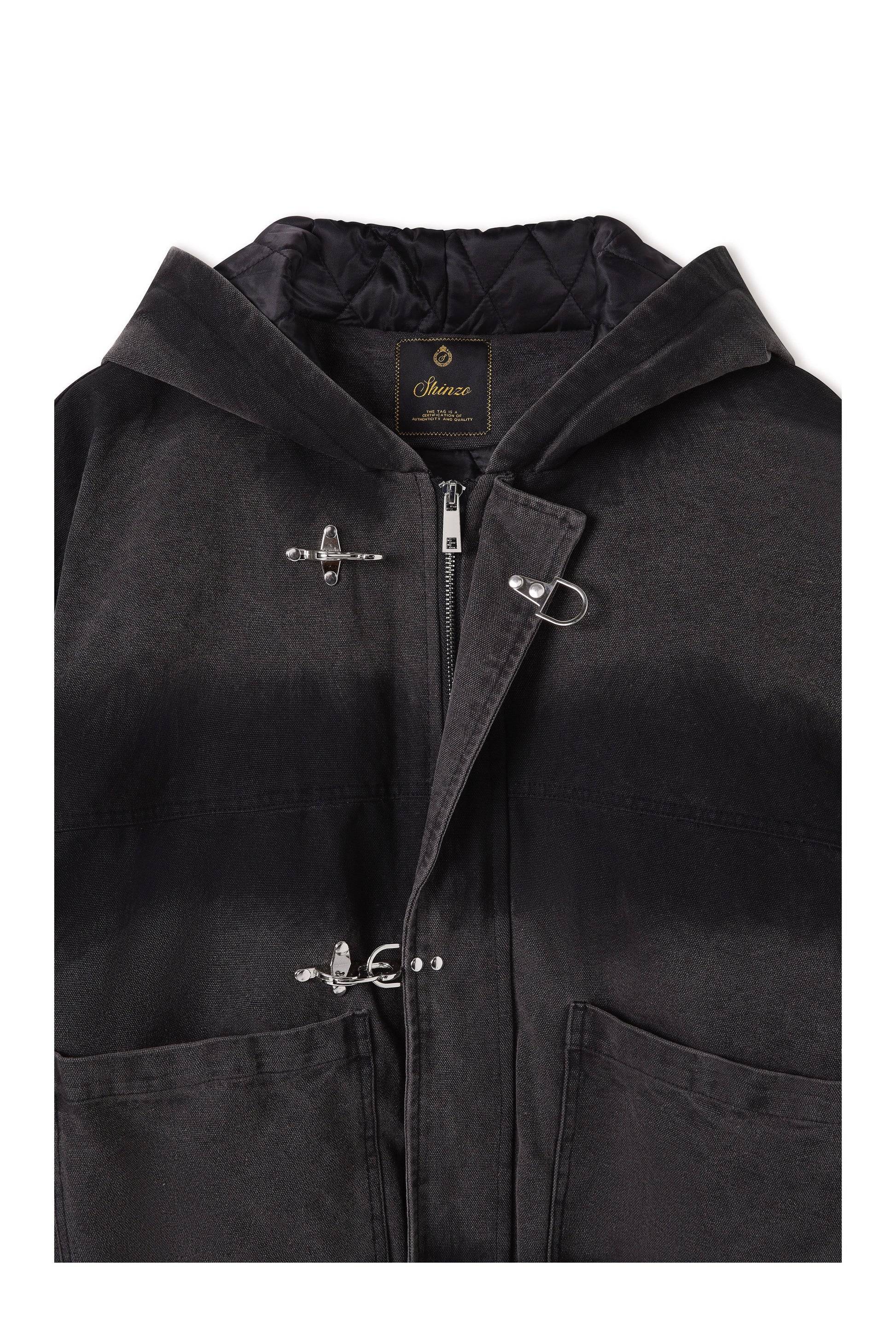 Shige Black Canvas Clasp Bomber Jacket